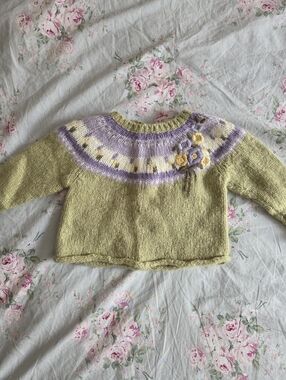 Vintage 2005 Wool Blend Gymboree Green And Purple Sweater With Embroidery 12-18m